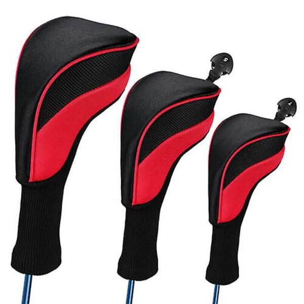 3x Golfklubbs huvudskydd set lång hals driver 1/3/5 fairway woods huvudskydd