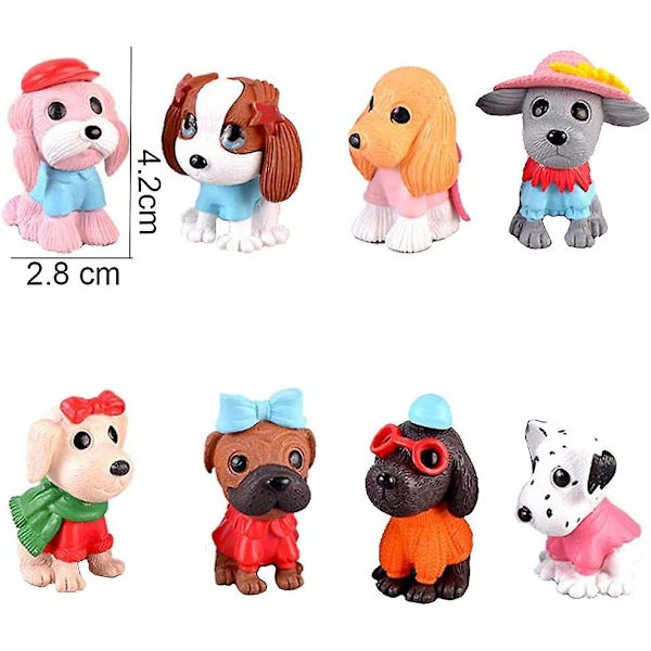 8 stk. Chien kagepynt, hvalpekagepynt cupcakepynt, mini hund hvalpefigurer legetøj, hundekagedekorationer til børns fødselsdagsfest