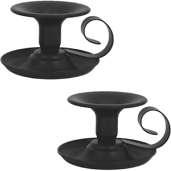 2 stycken smidesjärnsljusstakar i svart med handtag