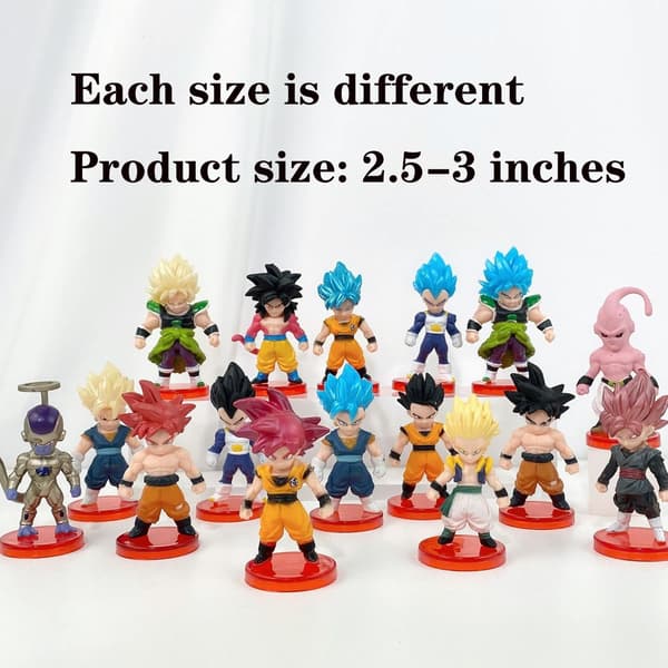 Dragon Ball Z 16-delt Actionfigur Sæt, 3-tommer Samleobjekter til Kagepynt & Gaveposer