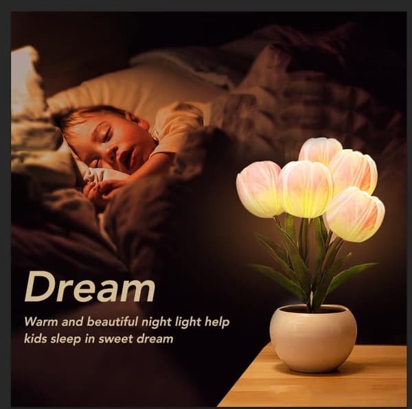 LED-simuleret tulipan nattelys med vase
