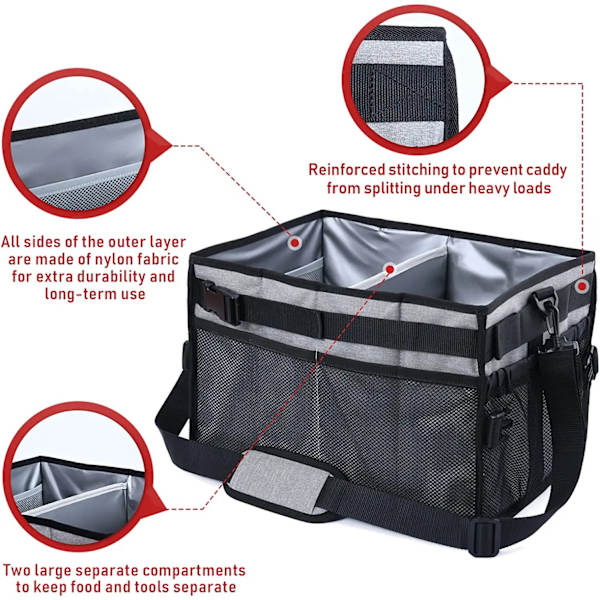 1 stk Piknikkurv BBQ Oppbevaringsboks Foldbar Bagasjerom Organizer