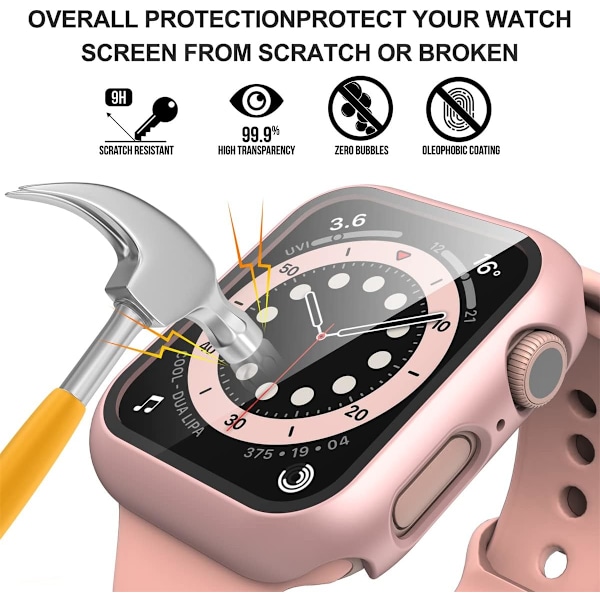 Sett med 2 skjermbeskyttende etui for Apple Watch Series 9/8/7/6/5/4/Series SE/SE 2 på 45 mm, herdet glass, ultra