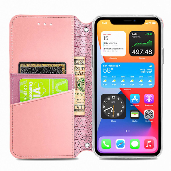 Uurrellinen iPhone 12 Mini Lompakko Kotelo - Vaaleanpunainen