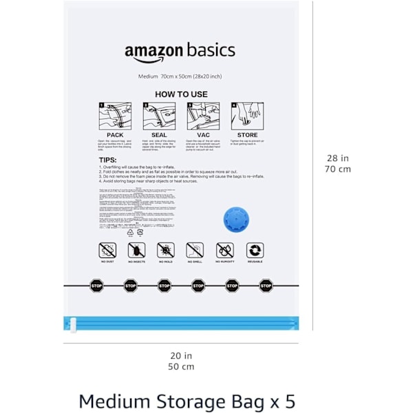 5-pack Vakuumförvaringsöverdrag med Handpump - Medium
