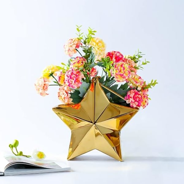 1 st gyllene stjärnformad keramik liten skrivbordsvas vas växt