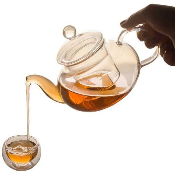 600ml Glas Tekande + 6 KOPPER + Tekandevarmer med Glasfilter