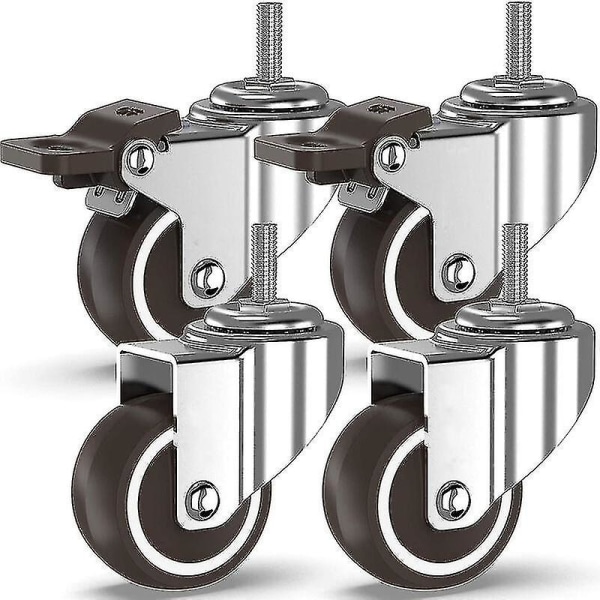 Elle-4 Swivel Castors Med Gängade Stänger, Möbelhjul, Whee Med Bromsar För Industriell Transport Av Skivor (50 Mm Med M10 Stänger, 2 Med Bromsar