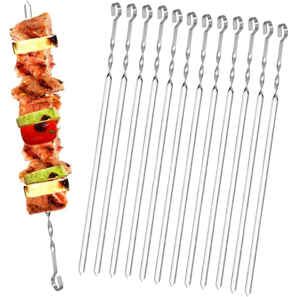 Sett med 20 Grillspyd i Rustfritt Stål, Flatt Metallspyd 36cm