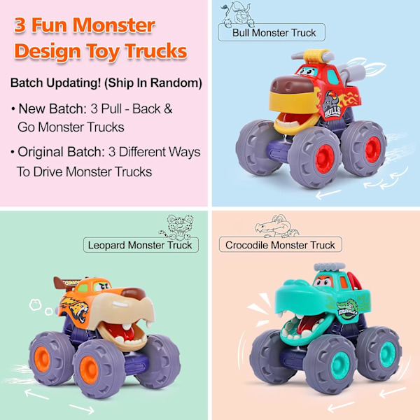 Leksaksbilar för 1-årig pojke, Monster Trucks, Leksaker för pojkar och flickor 1-3 år, Toddlerbil, Lastbil