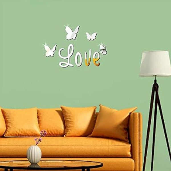DIY Mirror Butterfly Stickers Sølv Love Live Laugh Butterfly