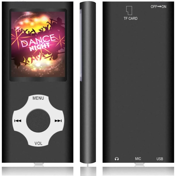 Svart 32GB MP3-spelare, Bärbar HiFi Förlustfri Musikspelare, FM