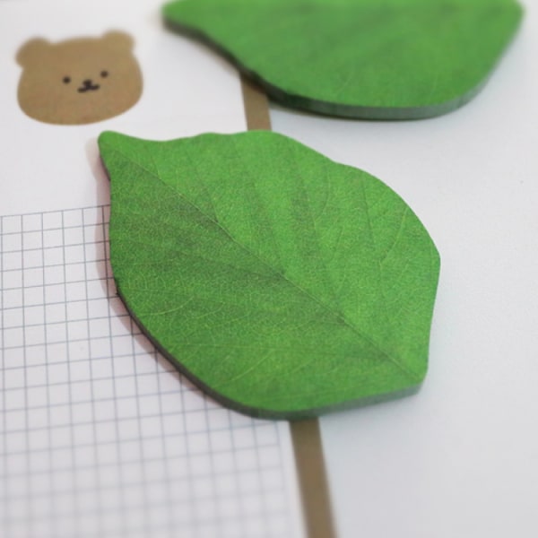 50 Ark Sticky Notes, Vakre Grønne Bladformede Selvklebende