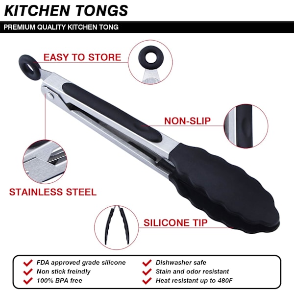 7\" Mini Silikon Serveringstänger - 3-pack 7 tum Svart