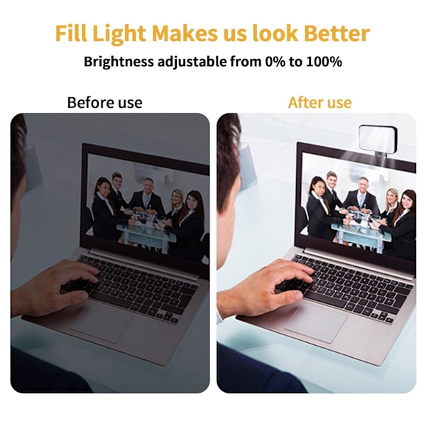 Selfie-lys, LED-telefonlys med 3 lystilstande, USB-oplader bærbar