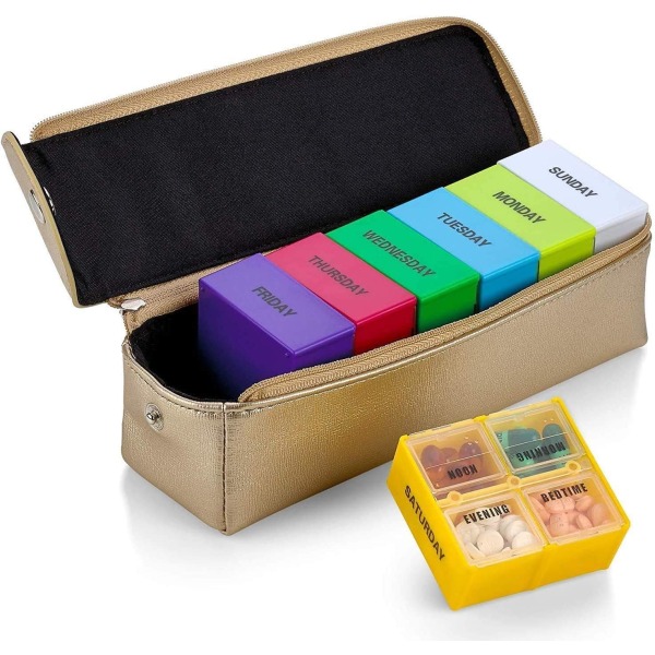 1 stk (gull) 7 Day Pill Organizer Daglig Pill Planner Avtakbar