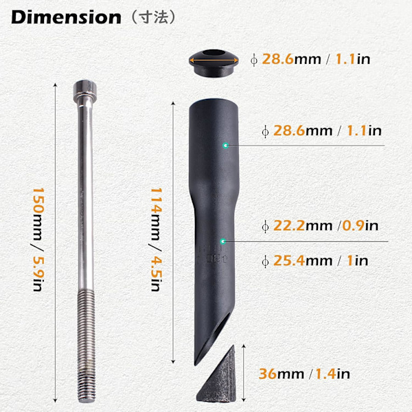 Adapter stativrør sykkelforlengelse 25,4 mm x 150 mm løfting
