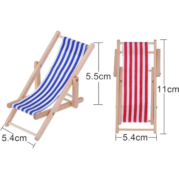 Miniature Beach Dollhouse, Miniature Wooden Beach Chair 2 Piece