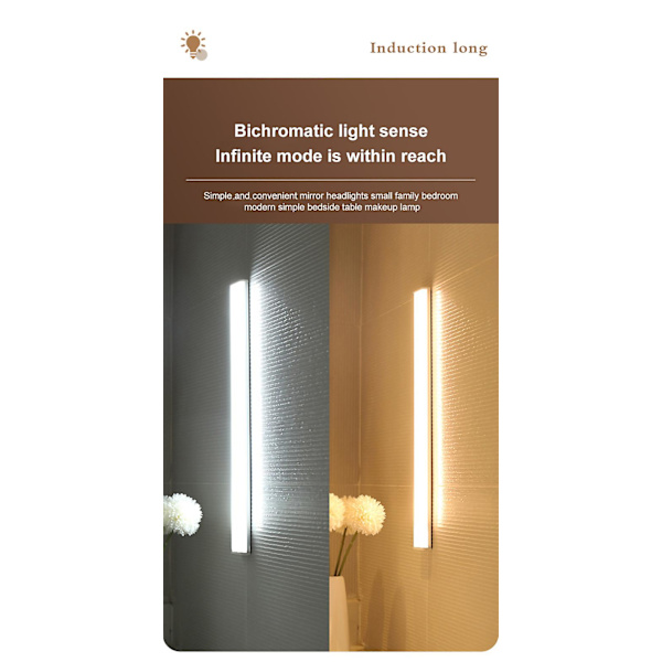 Trådløs LED PIR bevegelsessensor lysstripe skap klesskap lampe USB oppladbar hvitt lys