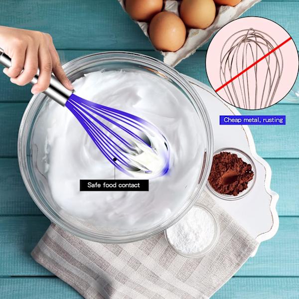 Silikonpiskeris, Varmebestandig Rustfrit Stål Trådpiskerisæt af 3, Køkken Madlavningspiskeris Uden Ridser, Non-stick Co
