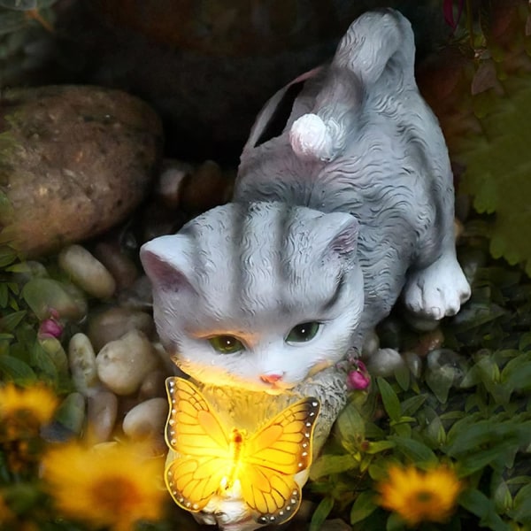 Solcelled Hagepynt Utemiljø Solcelled Hagekatt Pynt Harpiks