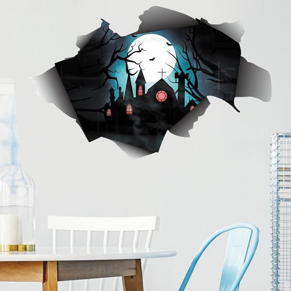 3D Halloween Väggdekaler, Trasig Slott Halloween Vägg