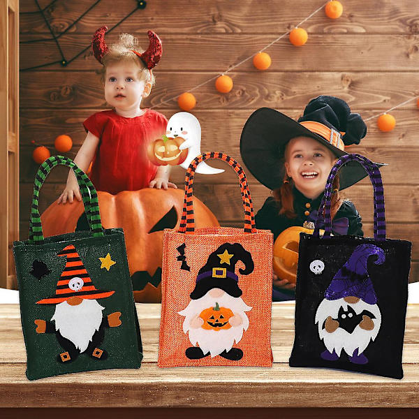 3 pakker Halloween Trick Or Treat gaveæskesæt, 3 Halloween slikposer genanvendelige Halloween godbidposer