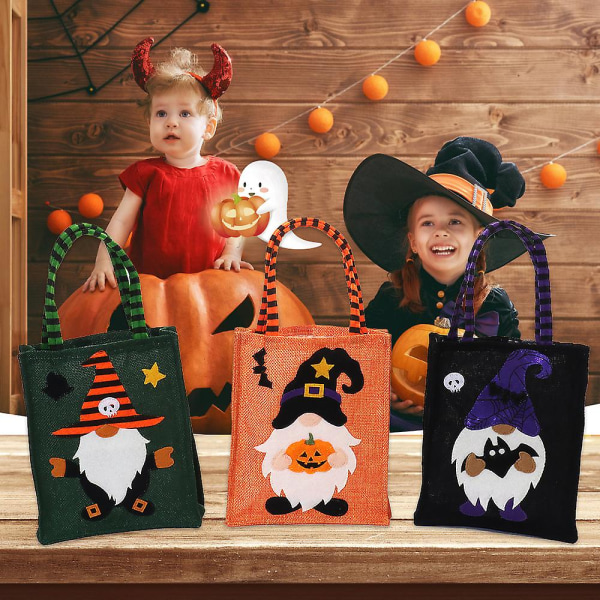 3 pakker Halloween Trick Or Treat gaveposer sett, 3 Halloween godteriposer gjenbrukbare Halloween godteriposer