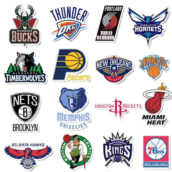 Sett med 32 NBA Basketball Association Basketball-klistremerker.