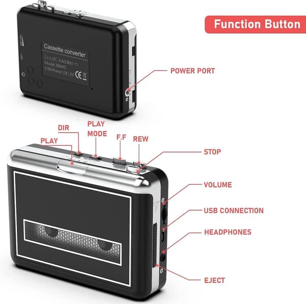 USB Stereo Bærbar Kassettspiller - Konverter Kassetter til MP3-format