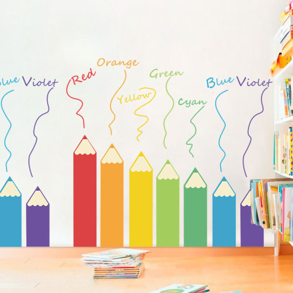 En set tecknade färgglada väggdekaler med penna, självhäftande