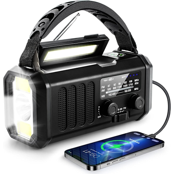 10000mAh Solradio, Veva Radio, Nödradio, NOAA/AM/FM Väderradio, USB Typ-C Laddning, Dynamo Radio, Poly