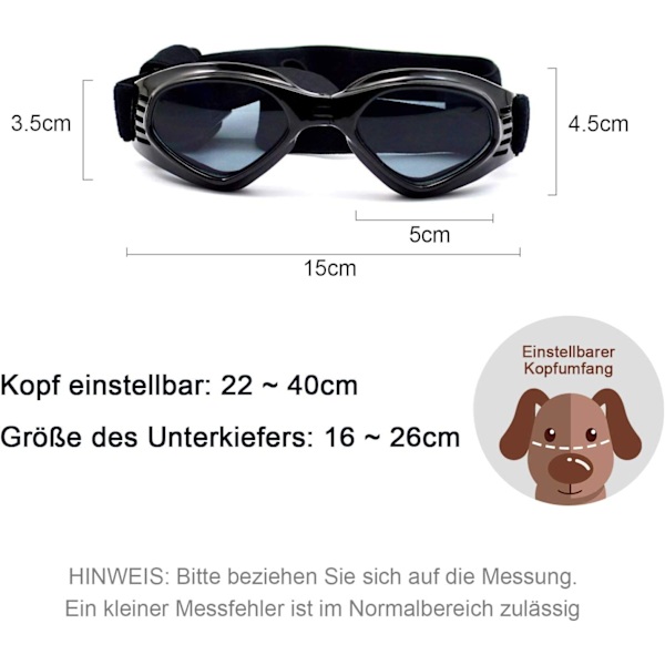 Solbriller til hunde med justerbar strop og UV-beskyttelse