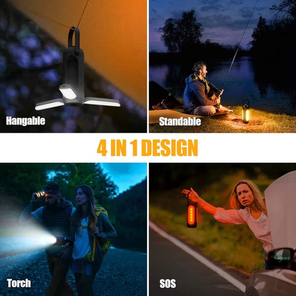 1 sort genopladelig campinglampe med 3 dæmpbare lystilstande
