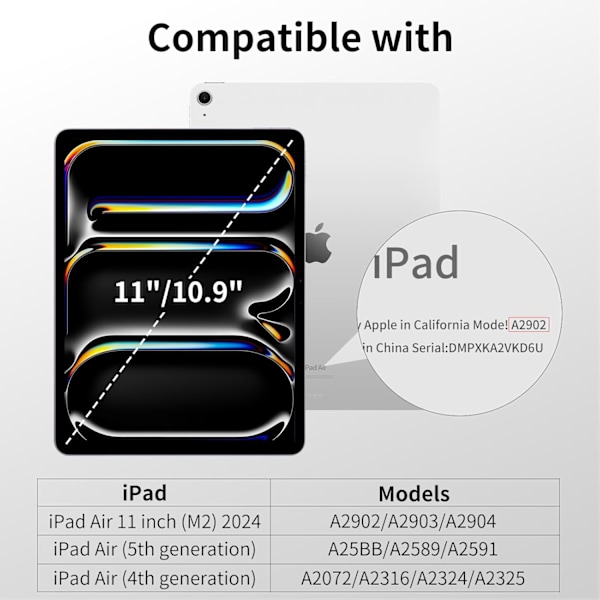 Etui til iPad Air 6. 5. 4. generation 10,9 tommer, med plads til blyant, sort