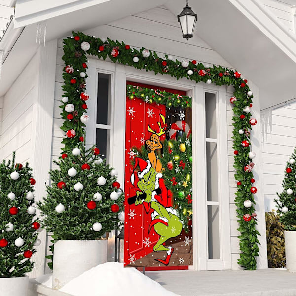 Grinch Julepynt Grinch Dør Dækning Glædelig Grinchmas Dør Dækning 6 X 3ft Sort Buffalo Grid Flag Fotografi