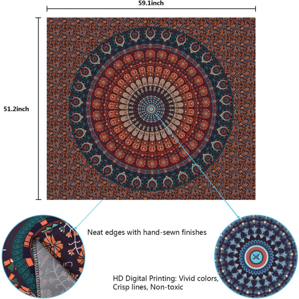 Bohemisk Mandala Väggbonad Hippie Väggbonader Psykedelisk Påfågel