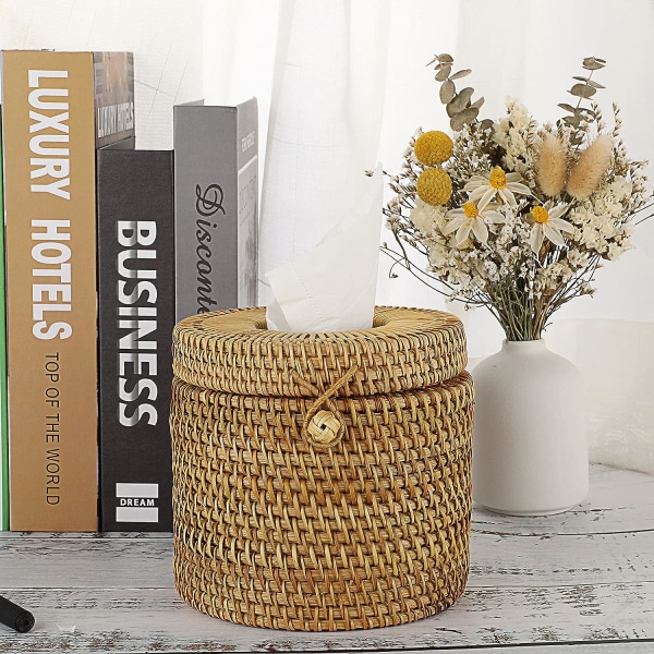 Rattan Vevboks Rund Dispenser Vevboks Skrivebord Organizer for