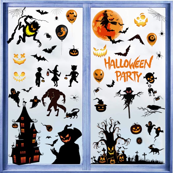 9 Ark 72 Stk Halloween Vindu Dekaler, Dobbeltsidig Skummelt