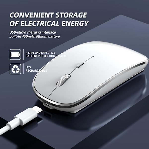 Langaton Hiiri Ladattava Kannettava Hiljainen Langaton Hiiri USB ja Type-C Kaksoistila Langaton Hiiri 3 Säädettävää DPI