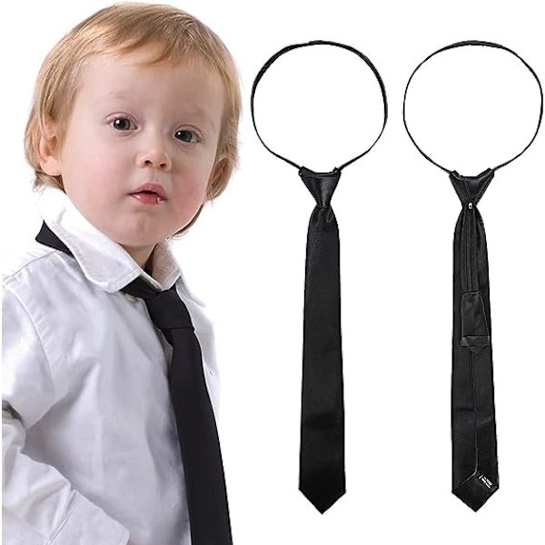 2-pack Pojkars Svarta Clip-on-Slipsar, Starka, Förbundna, Justerbara