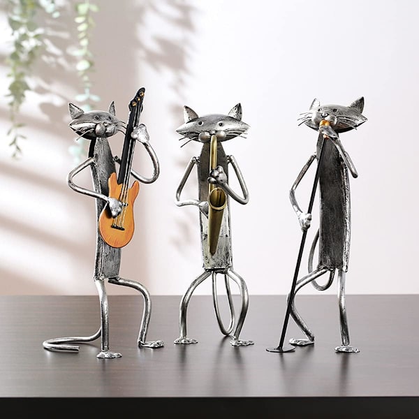 Too-arts A Spiller Saxofon Kat Metal Skulptur Jern Statue Hånd