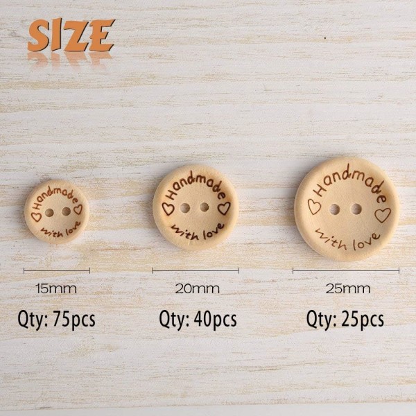 150pcs in box handmade with love wooden button 15mm 20mm 25mm