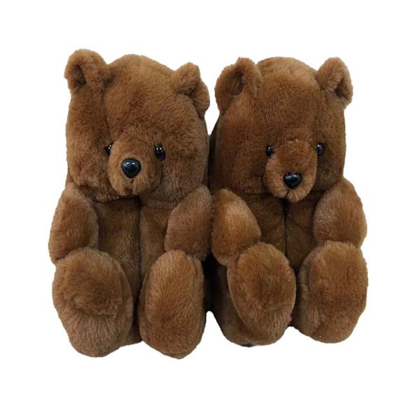 Vintertofflor Kvinna Mörkbrun Teddybjörn Plyschtofflor Söta