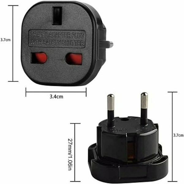 Sæt med 2 - engelsk til fransk stikadapter - engelsk fransk adapter - type G til type C - kompakt og let - beskytter mod overspænding