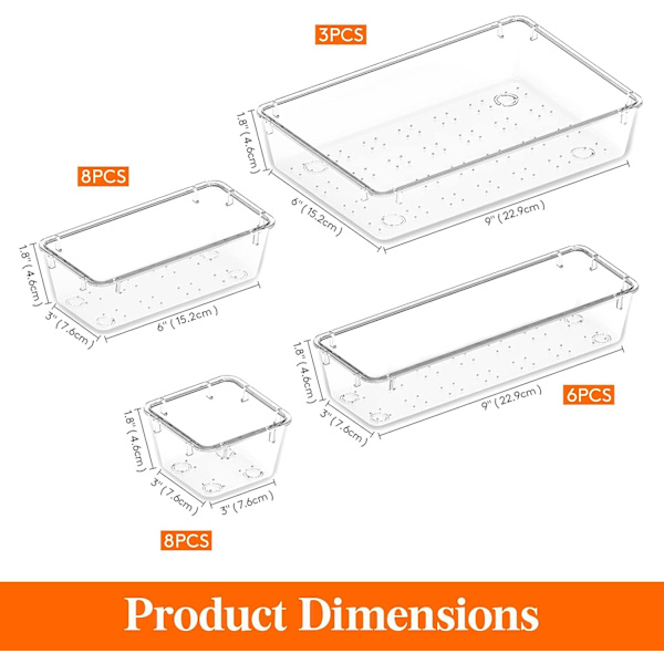 25 Pak Transparent Skuffer Organiser, Opbevaring Skuffedeler