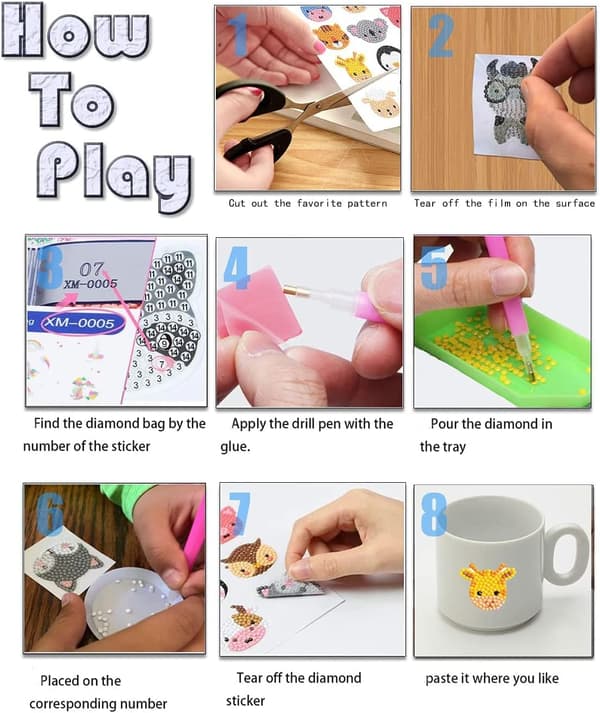 Diamantmaleri Sæt til Børn, 30 Stykker DIY Diamantmaleri Dyr