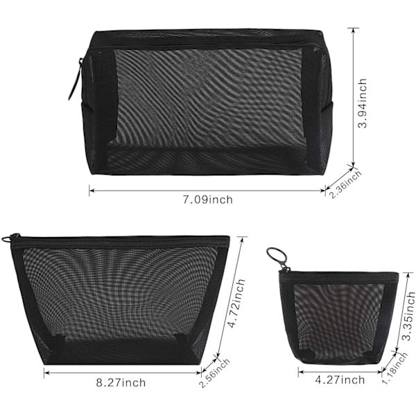 3 stk. Multifunktionel Mesh Kosmetikpose Transparent Mesh