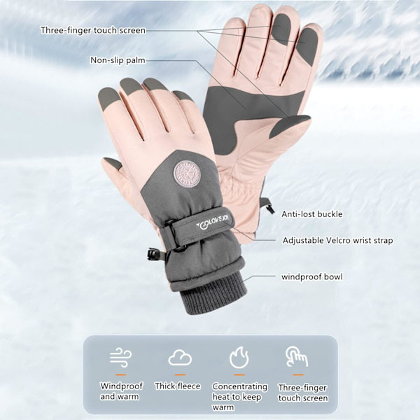 Vandtætte Vinter Skihandsker til Kvinder, Handsker, Varme Touchscreen Handsker med Elastisk Håndledsrem Velegnet til Udendørs