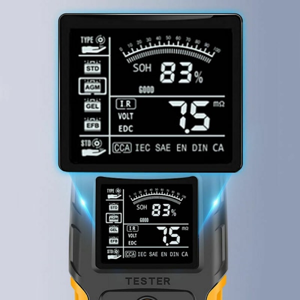 12V/24V Bilbatteritester, LCD Digital Batterianalysator, Soh Soc